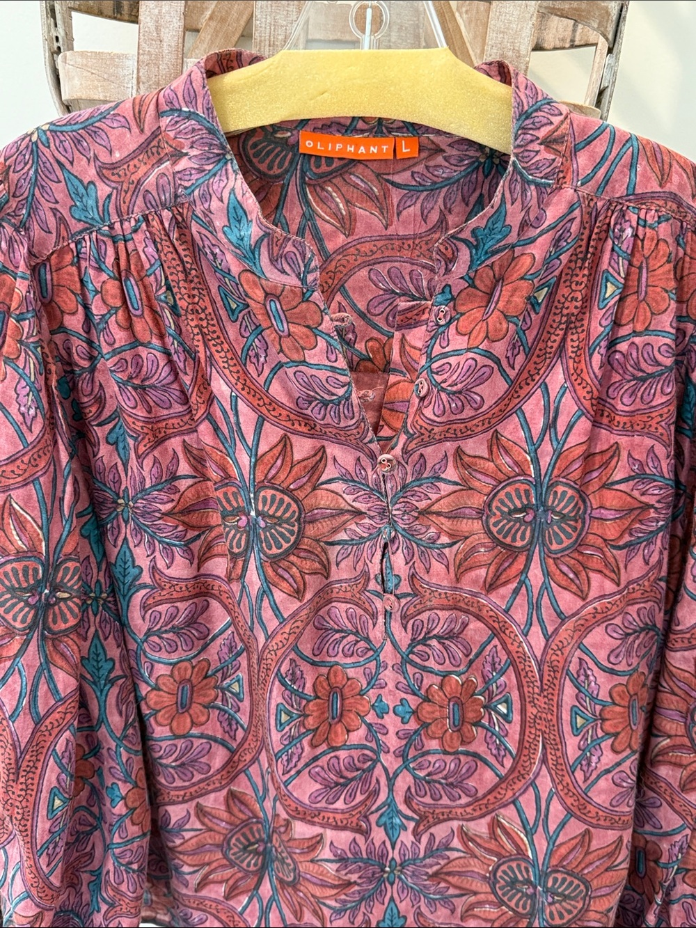 Oliphant Pink and Teal Floral Button-Front Tunic